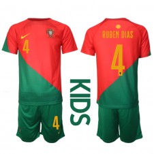 Portugal Ruben Dias #4 Hemmaställ Barn VM 2022 Korta ärmar (+ Korta byxor)